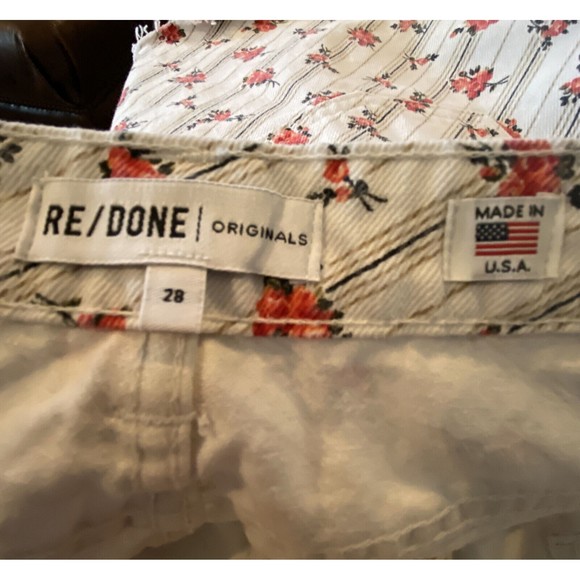 $300 REDONE Levi’s White Denim Raw Hem Jean button Fly Mini Skirt Floral 28 USA - Picture 11 of 11